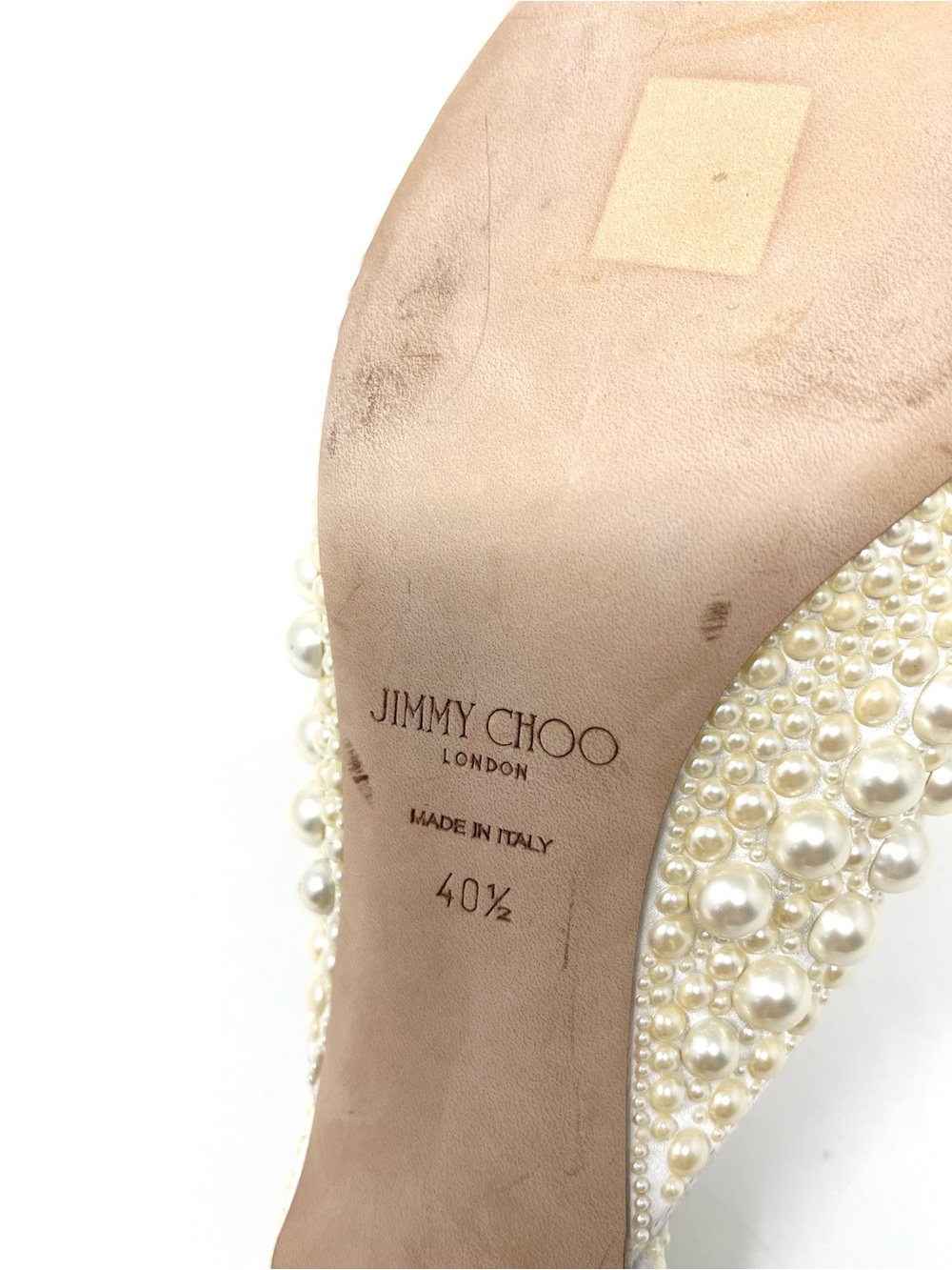 Jimmy Choo Samantha 35 White Satin Pearl Mules Kitten Heels Wedding Bridal 40.5 - Picture 9 of 11